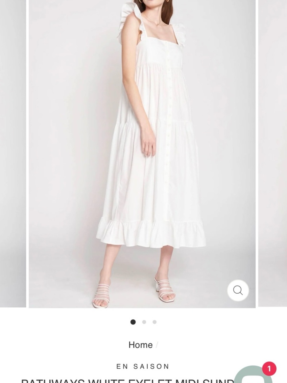 En Saison White Eyelet Midi Dress Ruffle Strap Tiered Cottagecore S Romantic - Picture 3 of 12